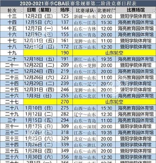 山东男篮赛程表12月